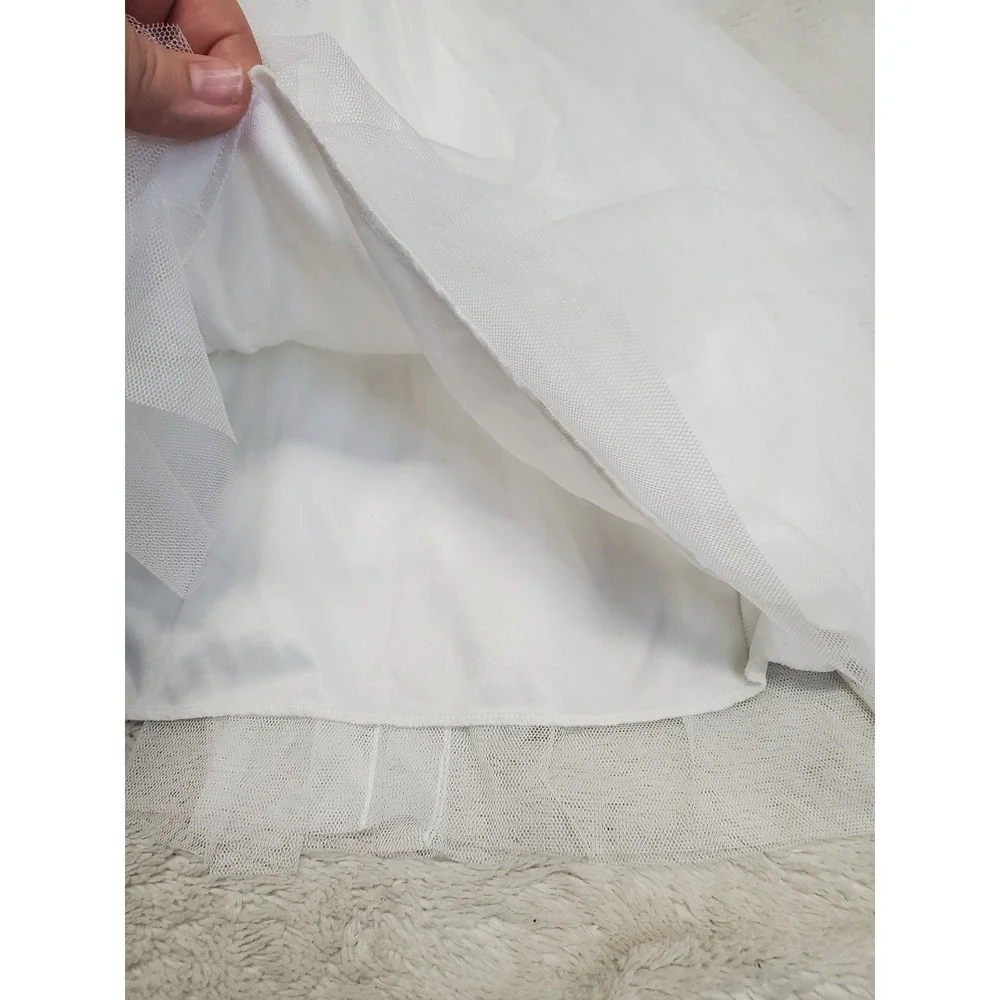 NWT David's Bridal White Tulle Lace Dress Girl 5 Flower Formal Wedding Occasion - Picture 6 of 10
